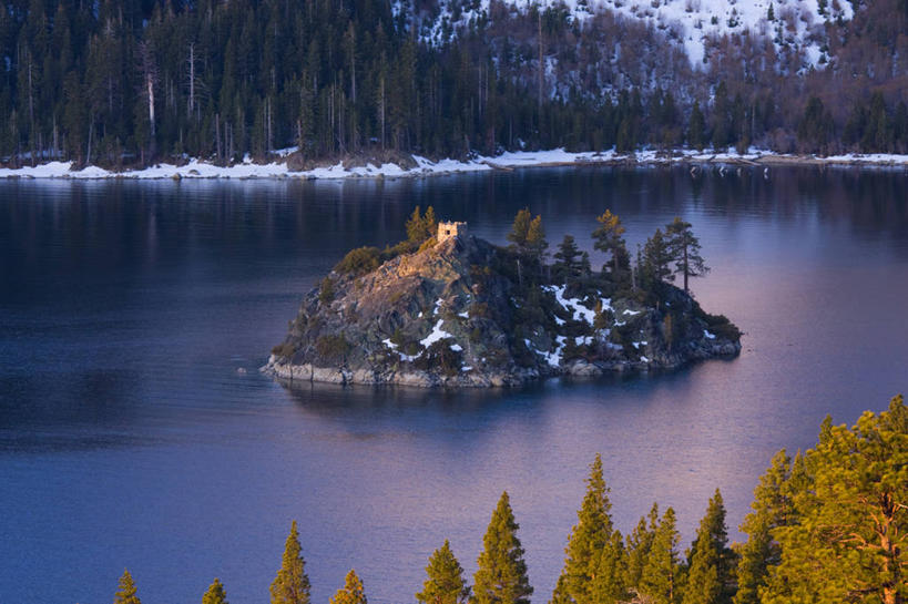 无人,横图,室外,白天,湖,森林,水,雪,美国,地形,树,风景,摄影,加利福尼亚,太浩湖,彩图,对焦,翡翠湾