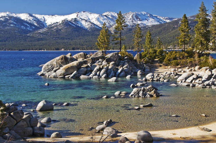 无人,横图,室外,白天,湖,山,水,美国,地形,风景,夏天,摄影,加利福尼亚,太浩湖,海滩,岩石,彩图,对焦