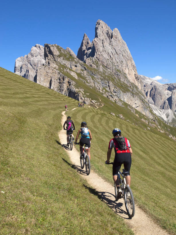 西方人,中年人,四个人,竖图,室外,白天,旅游,美景,山,自行车,意大利,欧洲,欧洲人,朦胧,模糊,地形,景观,小路,山地车,车,脚踏车,骑,背面,风景,自然,交通工具,骑车,景色,摄影,自然风光,载具,阿尔卑斯山脉,多洛米蒂山脉,多罗迈特山,白种人,年轻人,彩图,旅行