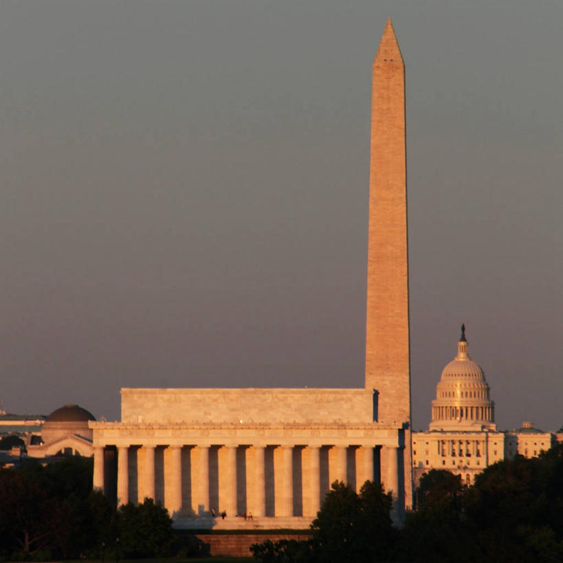 无人,方图,室外,建筑,美国,首都,历史,黄昏,摄影,纪念,留念,权威,圆顶建筑,政府,怀念,华盛顿特区,国会大楼,林肯纪念碑,万里无云,彩图