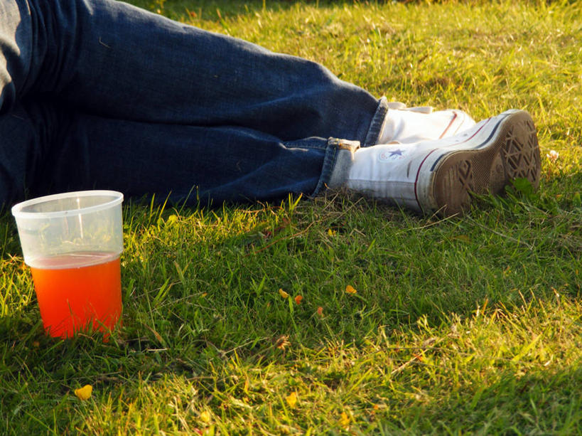 一个人,横图,室外,白天,运动鞋,草坪,日光,英国,阴影,庆祝,酒类,休闲装,饮食,酒,饮料,放松,摄影,彩图,传统节日