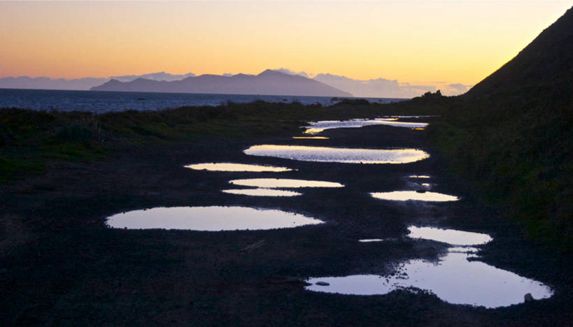 无人,横图,室外,日出,海洋,山,新西兰,反射,地形,首都,风景,天空,自然,摄影,宁静,万里无云,水坑,彩图