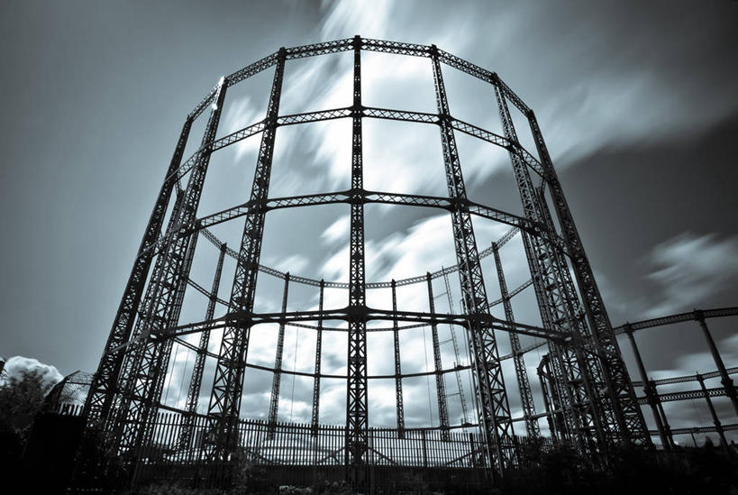 无人,横图,黑白,室外,白天,运动模糊,建筑,英国,云,首都,天空,工业,摄影,能源,煤气厂