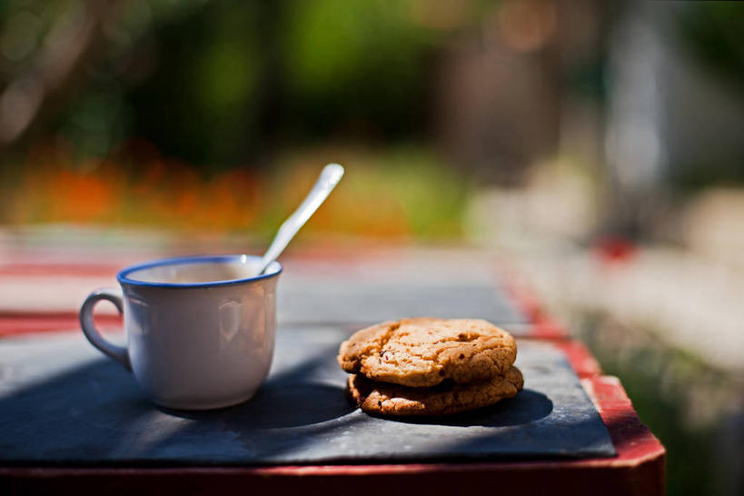 无人,横图,室外,白天,桌子,日光,法国,木制,糖果,咖啡杯,曲奇,杯,饮食,汤匙,摄影,清新,彩图