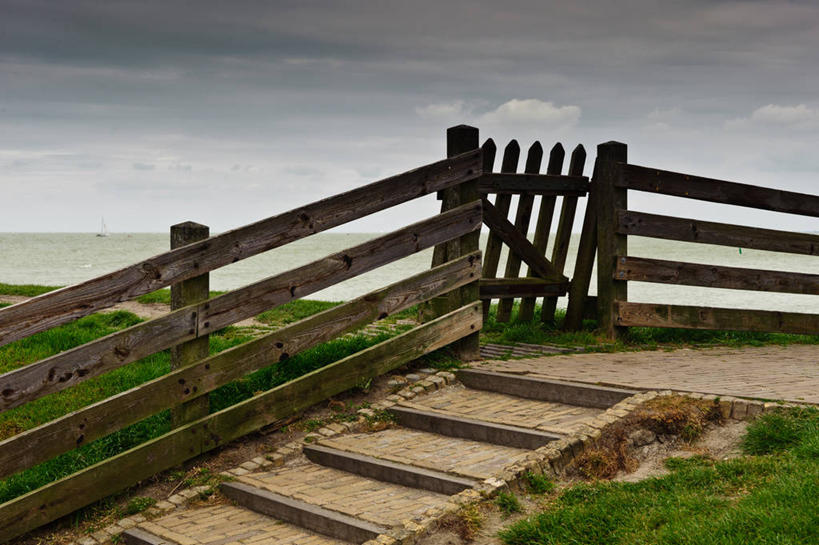 无人,横图,室外,白天,湖,树林,楼梯,荷兰,大门,篱笆,云,草,摄影,保护,宁静,弗里斯兰省,彩图