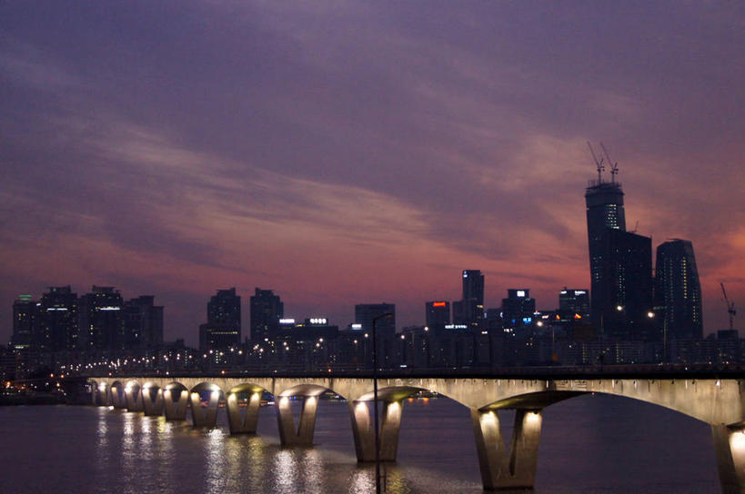 无人,横图,室外,城市,建筑,首尔,韩国,反射,云,桥,首都,联系,现代,天空,摄影,照亮,发展,汉江,彩图