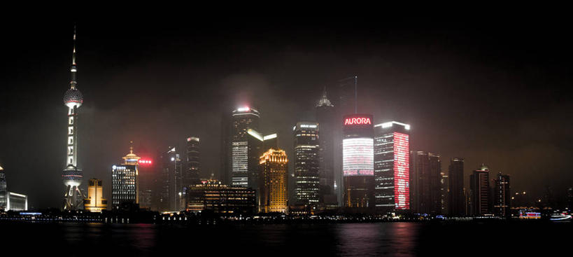 无人,横图,全景,室外,夜晚,水,天际线,城市,建筑,摩天大楼,上海,反射,现代,天空,摄影,照亮,彩图,东方明珠塔