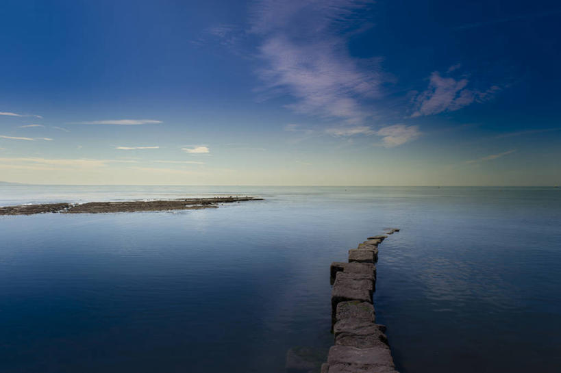 无人,横图,室外,海洋,英国,水平线,云,天空,自然,黄昏,摄影,宁静,多塞特郡,彩图,挡土墙