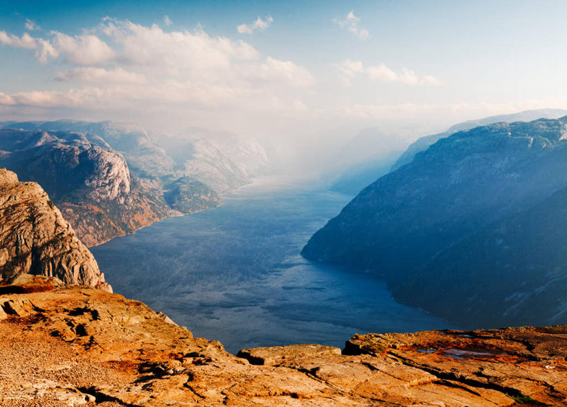 无人,横图,室外,白天,雾,挪威,地形,云,风景,天空,自然,摄影,宁静,岩石,彩图,圣坛岩