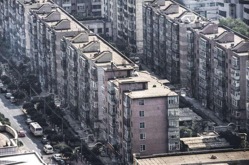 无人,横图,俯视,室外,白天,城市,建筑,路,汽车,一排,整齐,公寓,排列,运输,摄影,队列,长春,彩图,高角度拍摄,居住区,吉林市