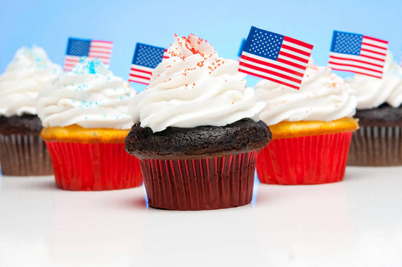 无人,横图,室内,特写,白天,美国,五个,许多,饮食,甜食,美国国旗,摄影,多样,清新,糖衣,蛋糕托杯,纸托蛋糕,彩图