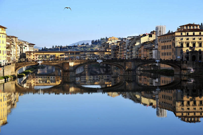 横图,室外,白天,城市,建筑,意大利,对称,反射,鸟类,桥,联系,飞,天空,摄影,托斯卡纳区,亚诺河,彩图