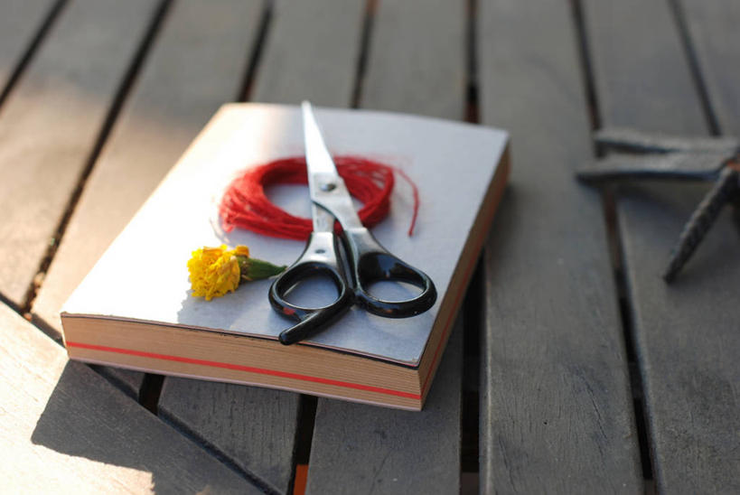 无人,横图,室外,特写,白天,树林,桌子,静物,日光,加拿大,准备,剪刀,红色,笔记本,线绳,摄影,亚伯达,彩图