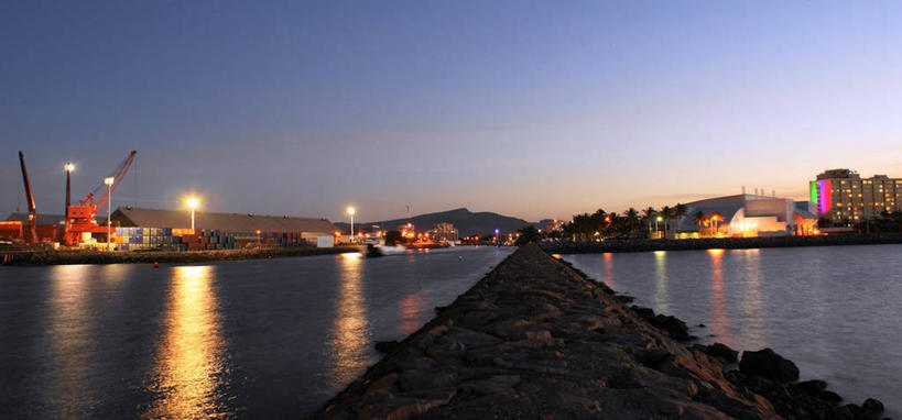 无人,横图,全景,室外,海洋,澳大利亚,反射,天空,黄昏,工业,摄影,照亮,防波堤,昆士兰州,汤斯维尔,岩石,彩图,海港