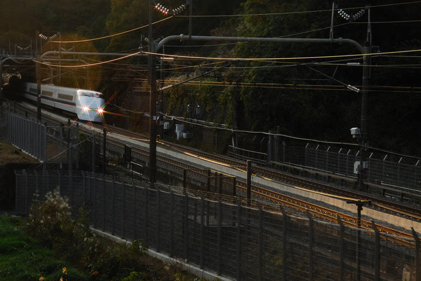无人,栏杆,横图,室外,路,铁路,火车,照明,日本,轨道,交通,铁轨,神奈川县,联系,灯,黄昏,灯具,运输,摄影,能源,电,照亮,照明设备,前照灯,前大灯,车前灯,彩图,旅行,电力电缆,电力线