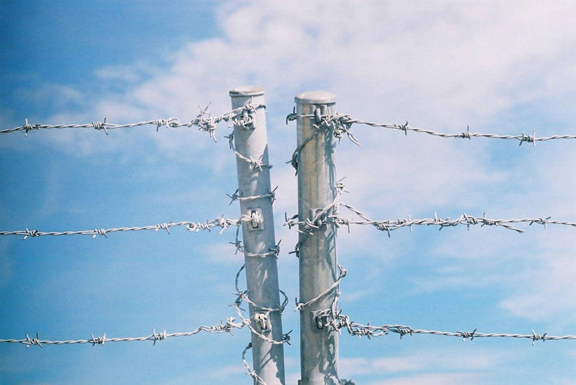 无人,横图,室外,特写,白天,日本,篱笆,云,天空,摄影,保护,香川县,彩图,带刺铁丝网