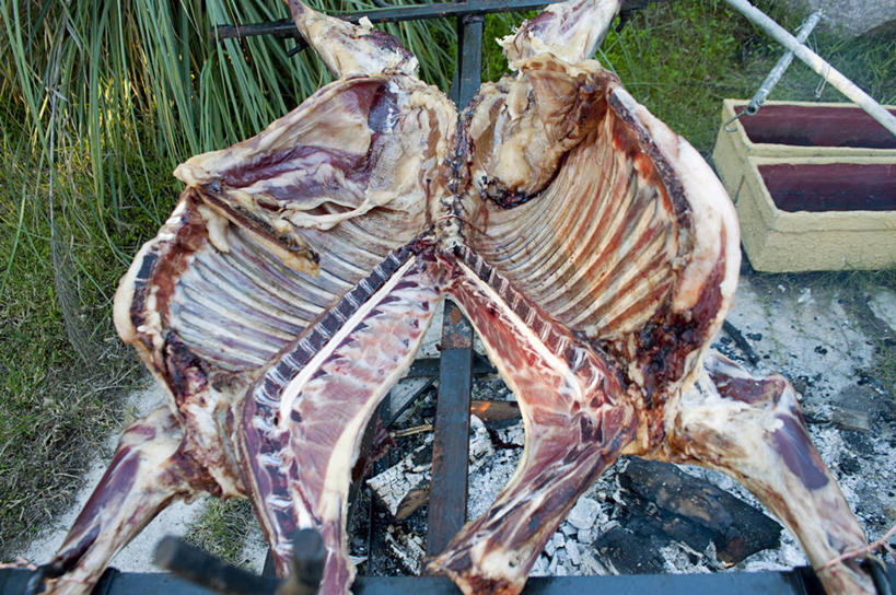 无人,横图,室外,特写,白天,烧烤,火,智利,吊挂,悬挂,准备,金属,肉,生食,热,挂,饮食,草,摄影,烹调,彩图