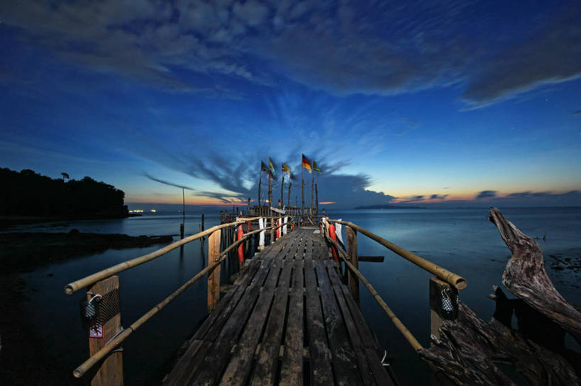 无人,码头,横图,室外,美景,旗帜,泰国,木制,景观,云,黎明,天空,自然,景色,摄影,宁静,自然风光,死水,甲米,彩图