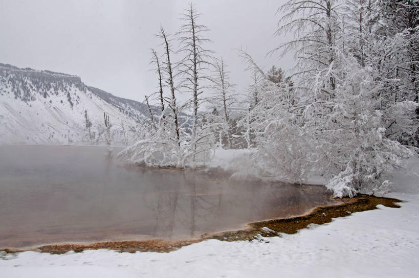 无人,横图,室外,白天,河流,美景,山,雪,雪山,美国,景观,冬天,宏伟,树,天空,自然,景色,寒冷,摄影,北美,北美洲,自然风光,美洲,怀俄明,黄石公园,万里无云,北亚美利加洲,亚美利加洲,猛犸温泉,彩图,美利坚合众国