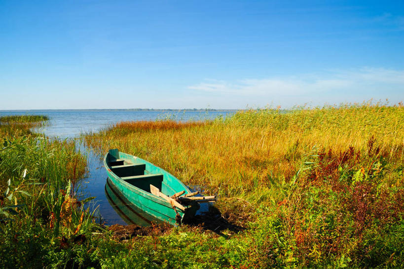 无人,横图,室外,白天,湖,船,芦苇,日光,乌克兰,停靠,云,天空,自然,夏天,运输,摄影,桨,停泊,彩图