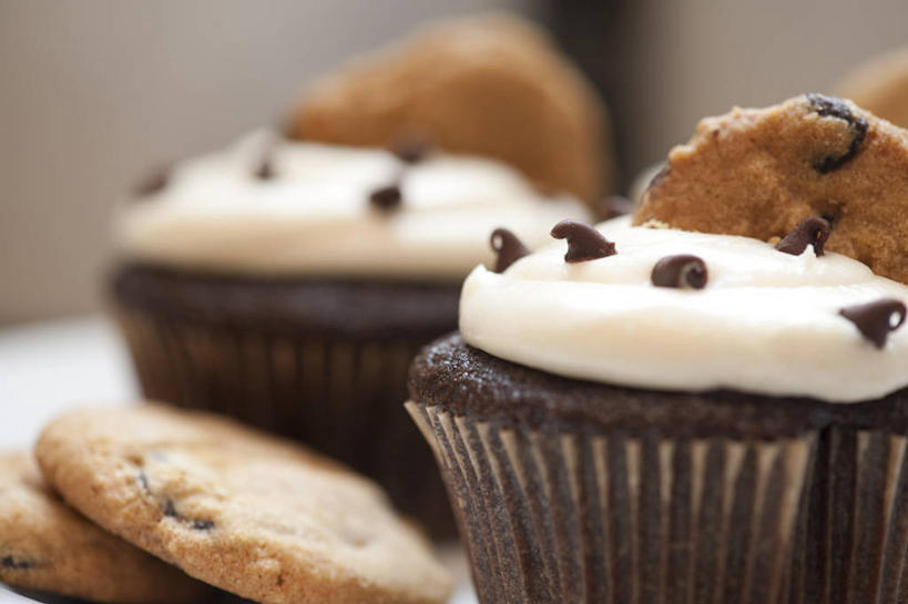 无人,横图,室内,特写,美国,黄油,食品,曲奇,霜,甜食,巧克力,诱惑,摄影,朱古力,纸托蛋糕,彩图,巧克力脆饼