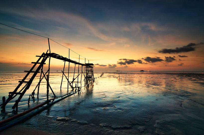 无人,码头,横图,室外,长时间曝光,美景,日落,马来西亚,反射,景观,云,风景,天空,自然,景色,摄影,自然风光,雪兰莪州,彩图