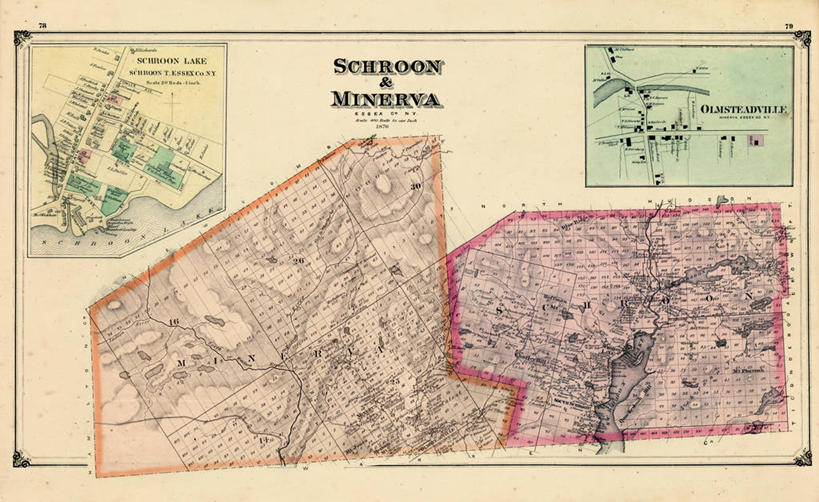 无人,横图,地图,城镇,历史,古董,纽约州,雅典娜,彩图