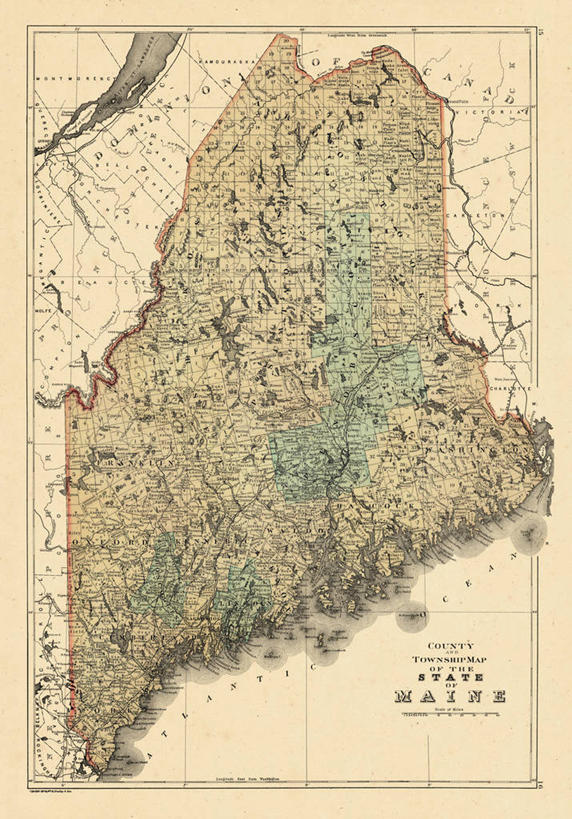 无人,竖图,地图,历史,古董,缅因州,彩图