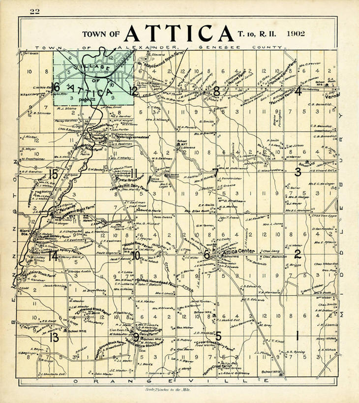 无人,竖图,地图,城镇,历史,古董,纽约州,阿提卡,彩图