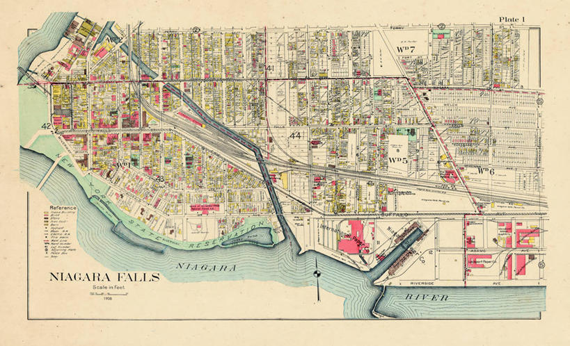 无人,横图,地图,城镇,历史,古董,纽约州,尼亚加拉瀑布,彩图
