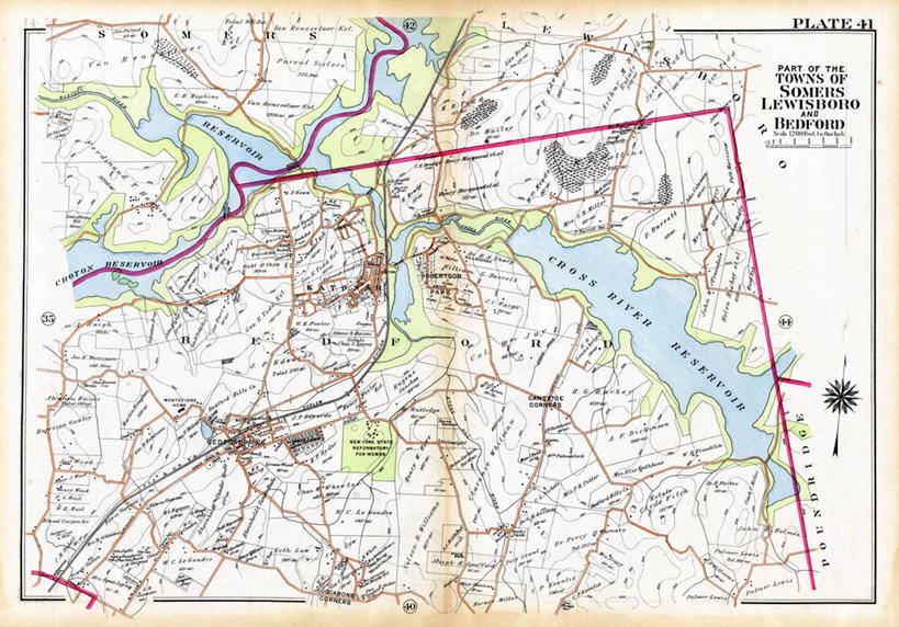 无人,横图,地图,城镇,历史,古董,纽约州,贝德福德,彩图