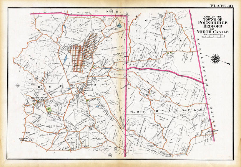 无人,横图,地图,城镇,历史,古董,纽约州,贝德福德,彩图