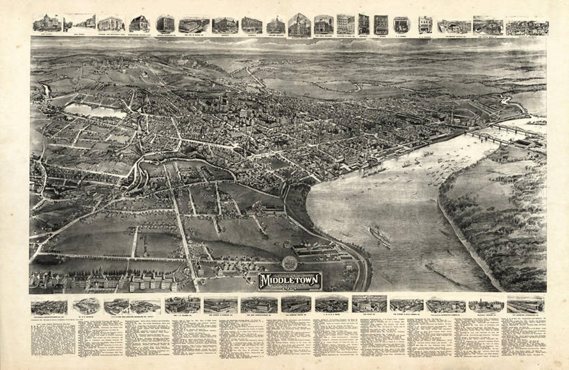 无人,横图,俯视,航拍,地图,历史,古董,鸟瞰,康涅狄格州,彩图,高角度拍摄