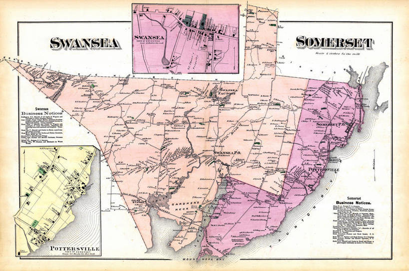 无人,横图,地图,城镇,历史,古董,马萨诸塞,彩图,斯旺西市