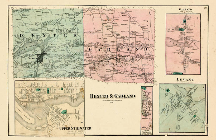 无人,横图,地图,花环,城镇,历史,古董,缅因州,彩图