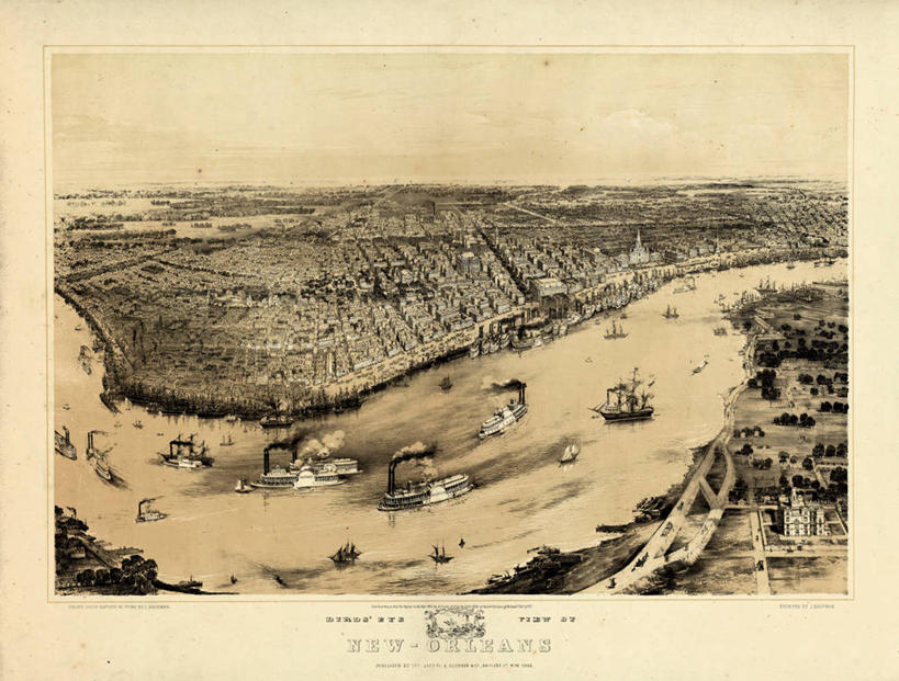 无人,横图,俯视,地图,历史,古董,路易斯安那州,彩图,高角度拍摄