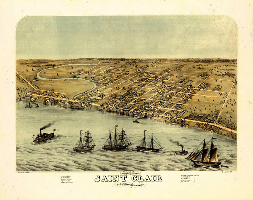 无人,横图,俯视,地图,美国,历史,古董,北美,北美洲,美洲,北亚美利加洲,亚美利加洲,密歇根,密歇根州,貂熊州,狼獾之州,狼獾州,彩图,高角度拍摄,美利坚合众国