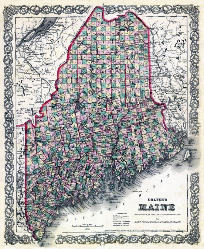 无人,竖图,地图,历史,古董,缅因州,彩图