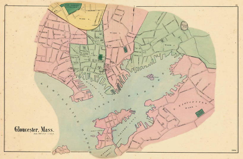 无人,横图,地图,城镇,历史,古董,马萨诸塞,格洛斯特,彩图