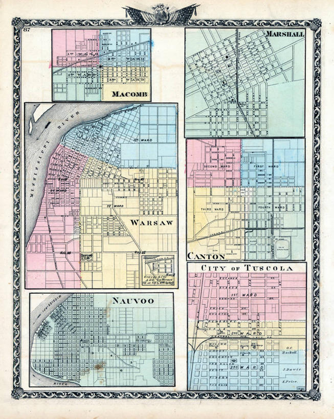 无人,竖图,地图,城镇,首都,历史,古董,伊利诺斯州,华沙,彩图