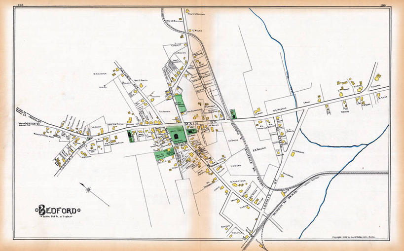 无人,横图,地图,城镇,历史,古董,马萨诸塞,贝德福德,彩图