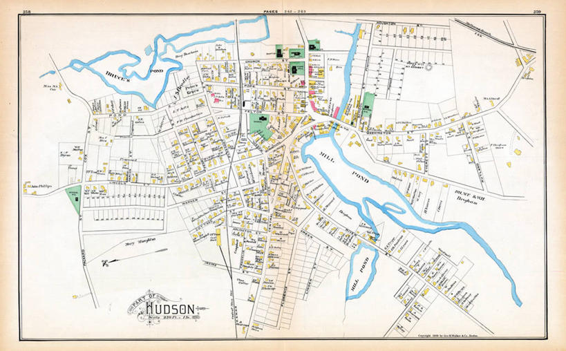 无人,横图,地图,城镇,历史,古董,马萨诸塞,彩图,哈德孙河