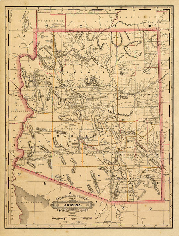 无人,竖图,地图,历史,古董,亚利桑那,彩图