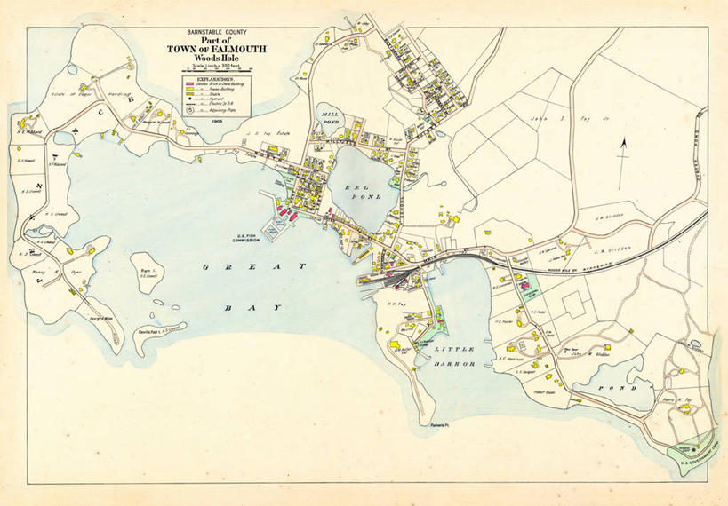 无人,横图,地图,城镇,历史,古董,马萨诸塞,法尔茅斯,彩图