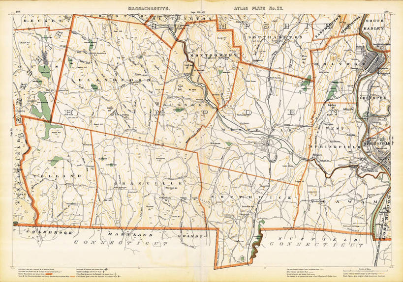 无人,横图,地图,城镇,历史,古董,马萨诸塞,斯普林菲尔德,波克夏,汉普郡,彩图,南哈德利