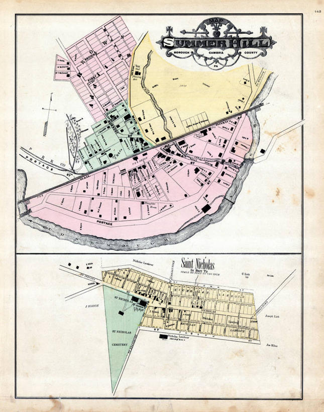 无人,竖图,地图,城镇,历史,古董,宾夕法尼亚,圣尼古拉斯,彩图