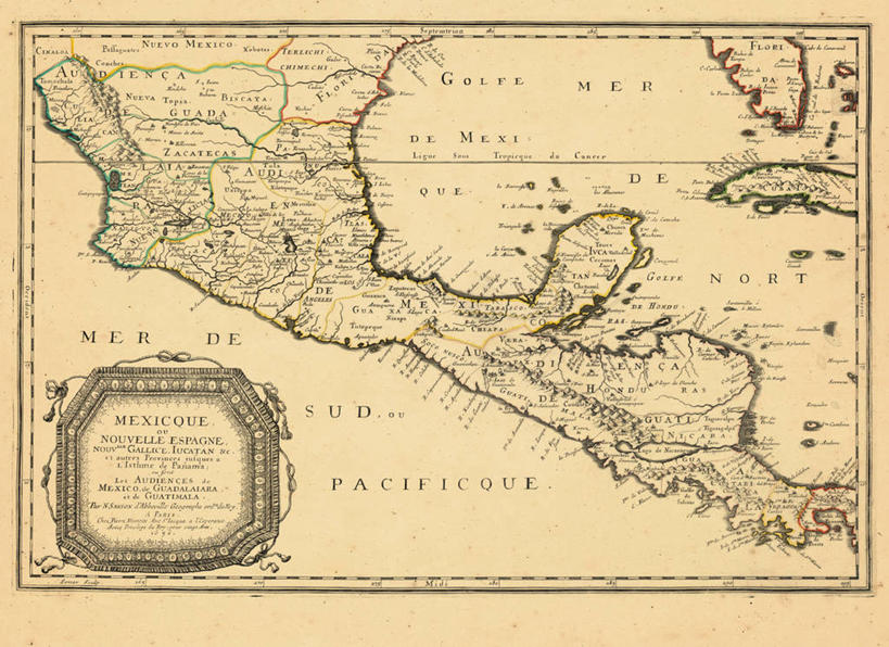 无人,横图,地图,墨西哥,历史,古董,北美,中美洲,彩图