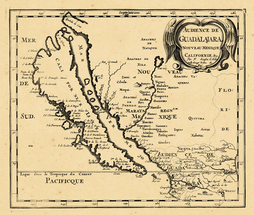 无人,横图,地图,墨西哥,历史,古董,北美,加利福尼亚,彩图