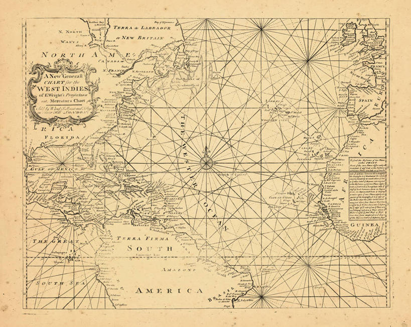 无人,横图,地图,历史,大西洋,古董,西印度群岛,中美洲,彩图