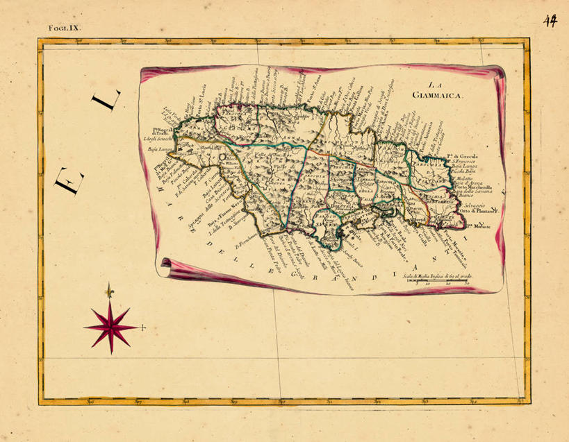 无人,横图,地图,牙买加,历史,古董,中美洲,彩图